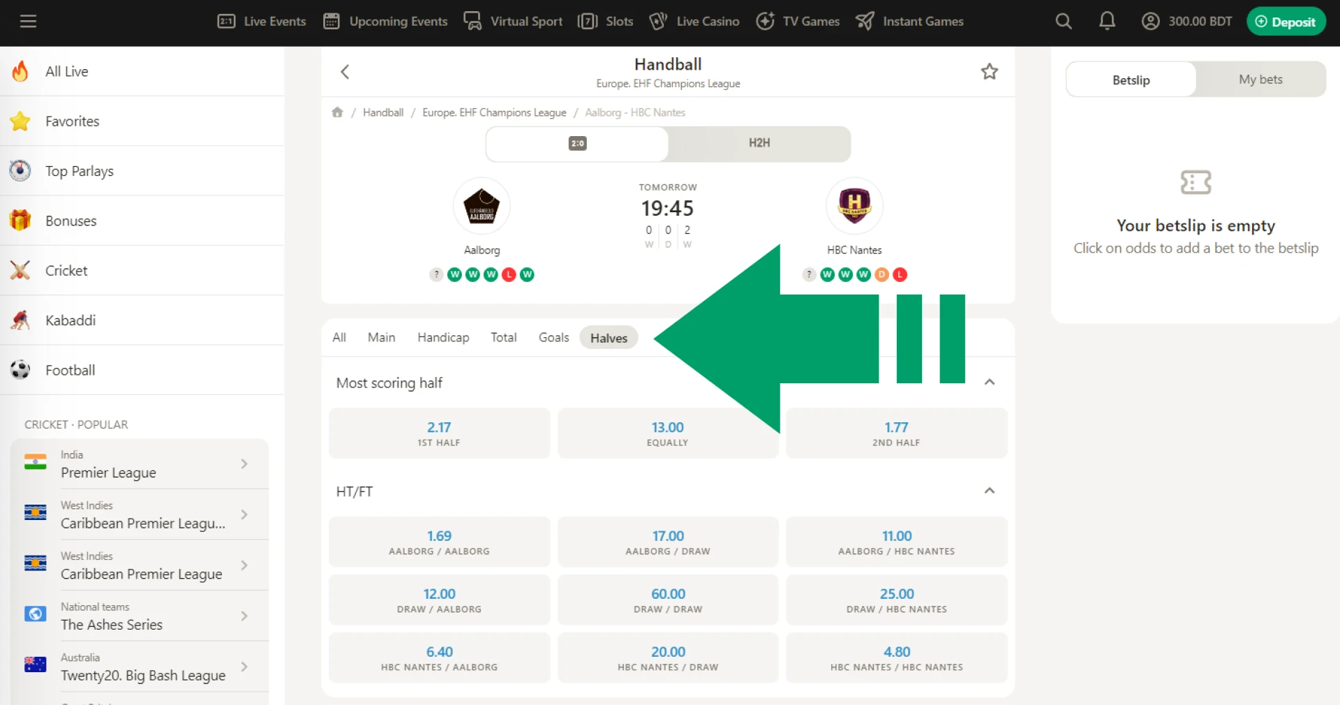 Users from Bangladesh can bet on handball at Parimatch on various intra-match events and can also combine several markets and make an express bet on handball