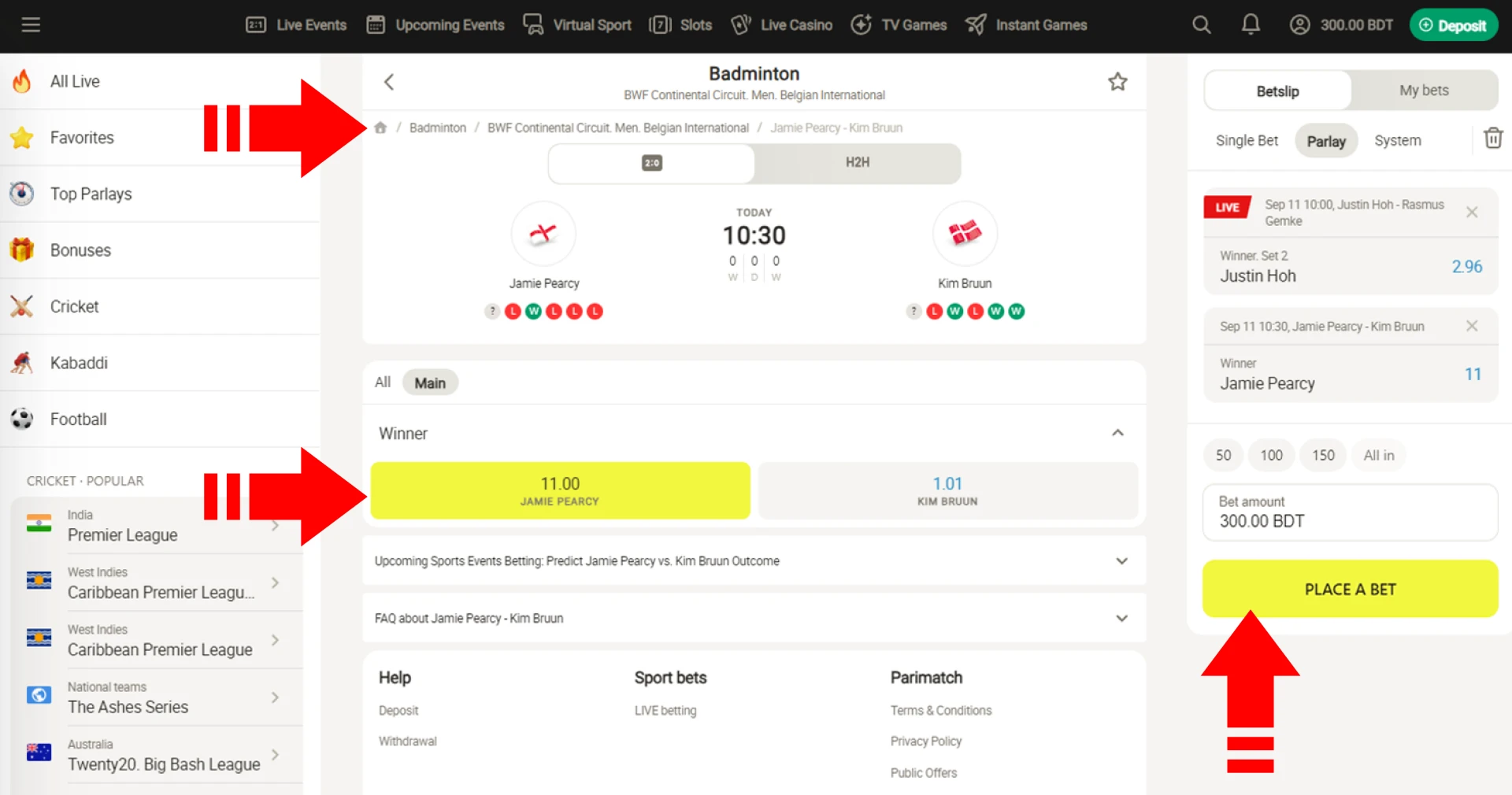 Users from Bangladesh can start betting on badminton at Parimatch after a quick registration and deposit